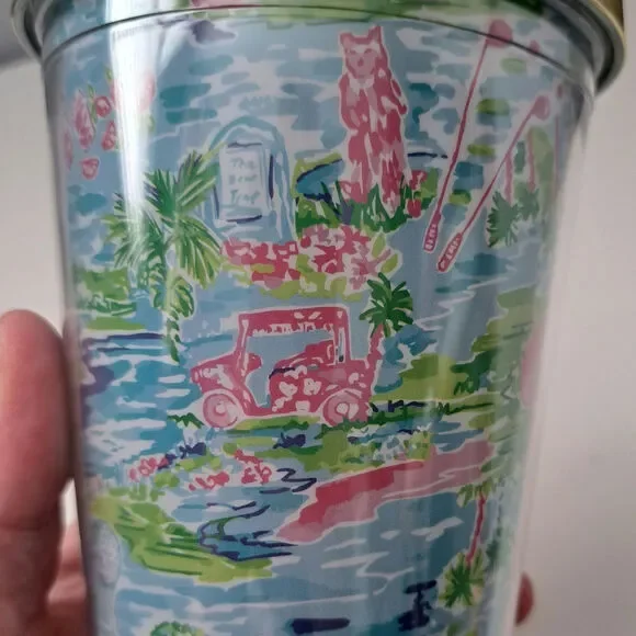 Lilly Pulitzer Honda Classic Printed Tumbler Cup With Lid & Straw - Picture 7 of 8